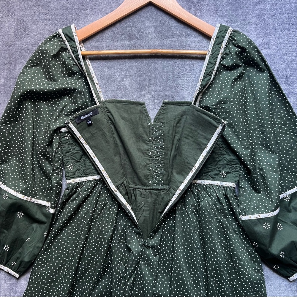 NEW Madewell Simi Patchwork Mini Dress Sz 2 Green White Boho Garden Puff Sleeve - Picture 12 of 16